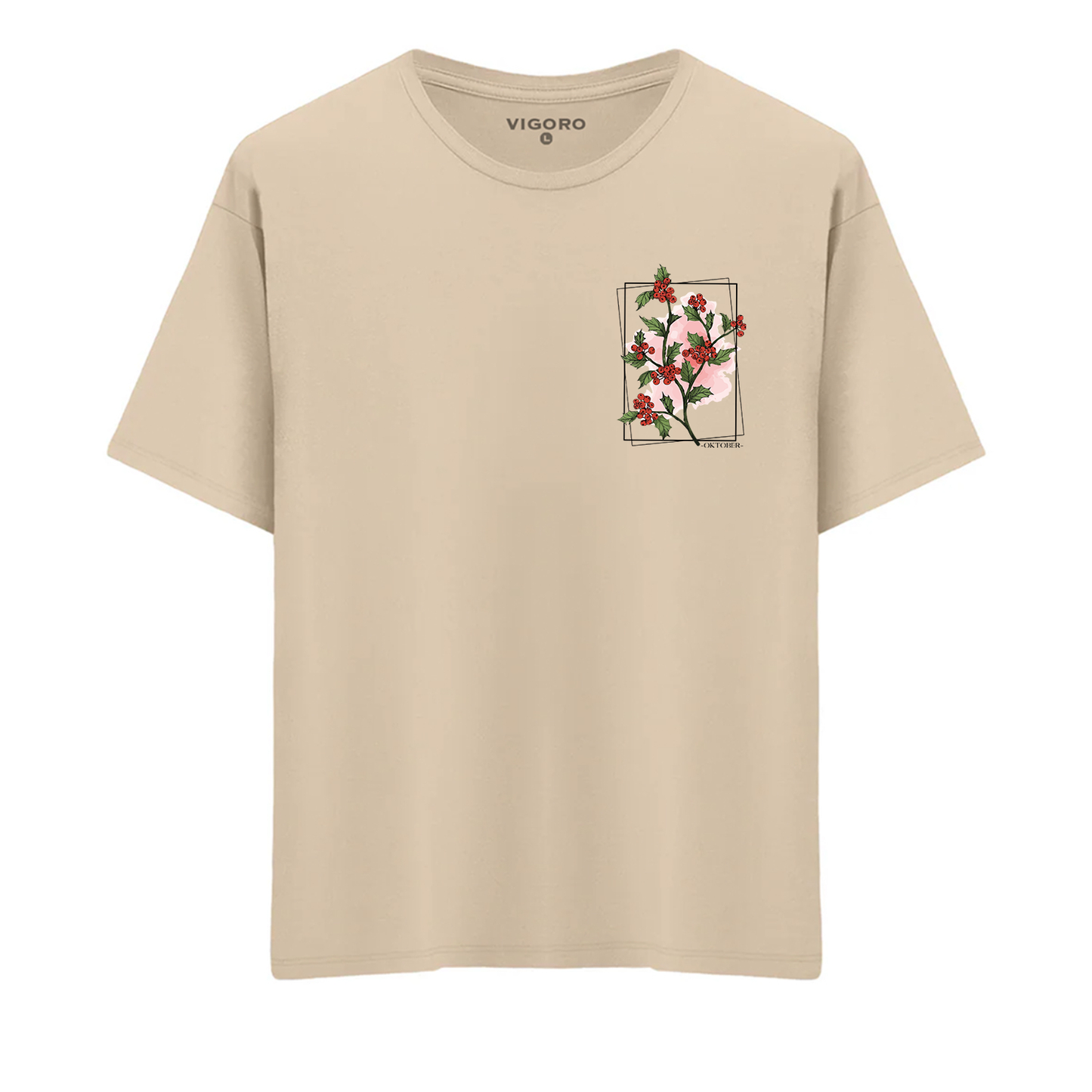 Oktober Crimson Bloom Regular Fit T-Shirt