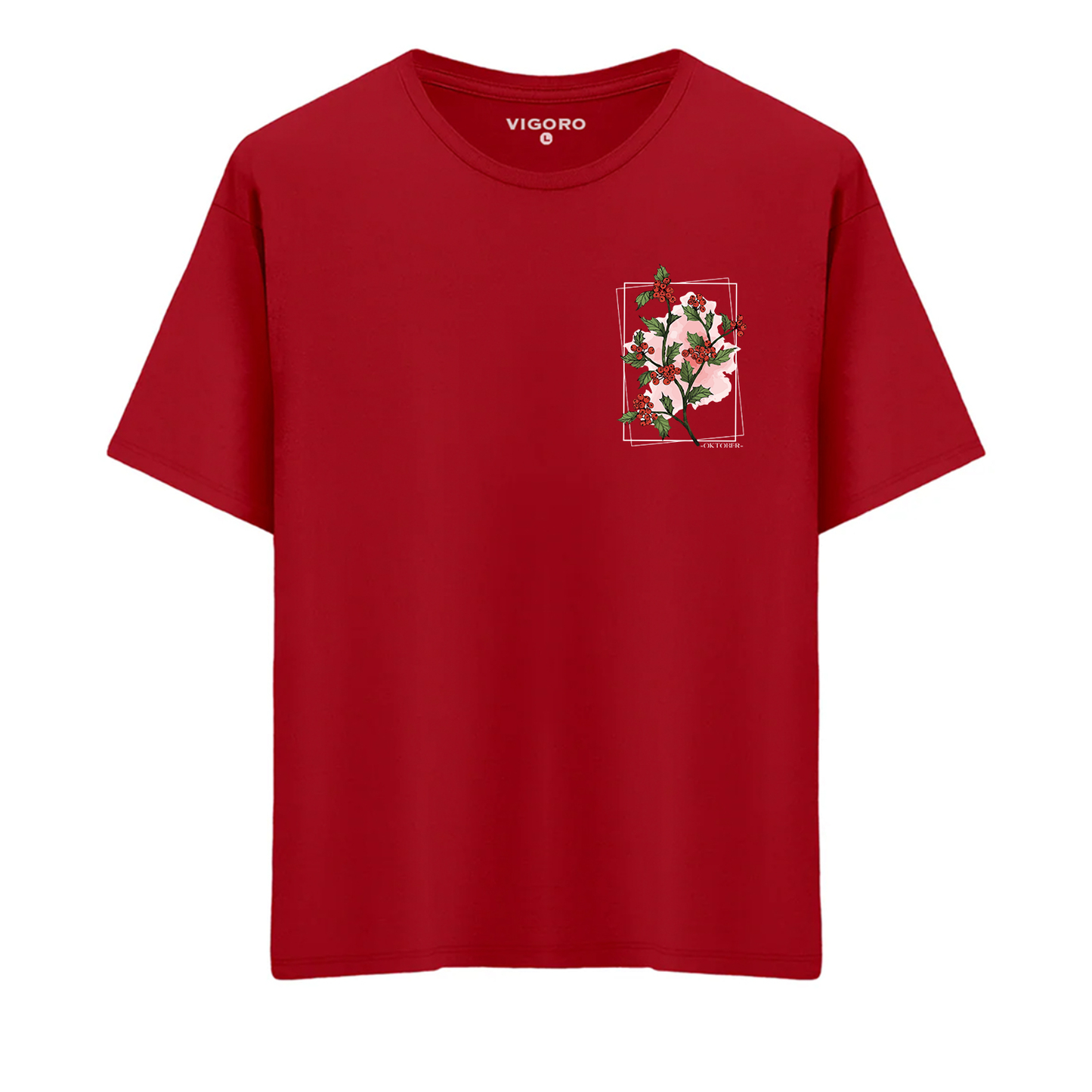 Oktober Crimson Bloom Regular Fit T-Shirt